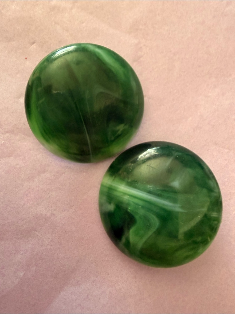 Vintage Western Germany Green Marbled Lucite Clip On Earrings MCM Round